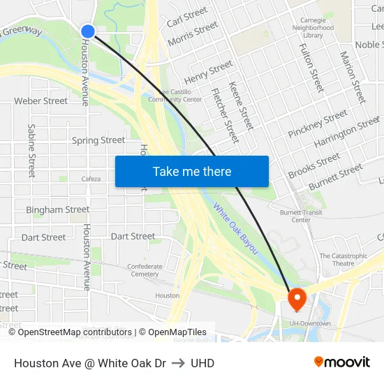 Houston Ave @ White Oak Dr to UHD map