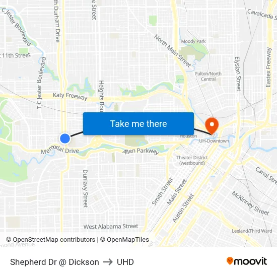 Shepherd Dr @ Dickson to UHD map
