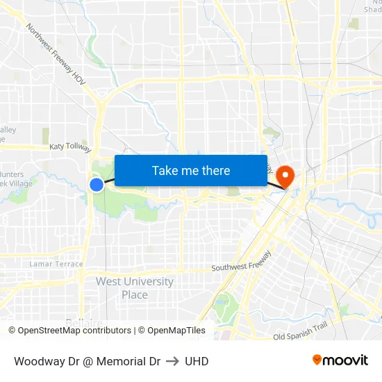 Woodway Dr @ Memorial Dr to UHD map