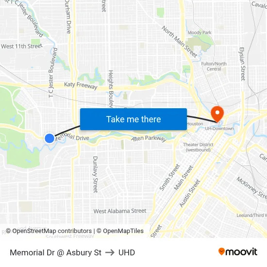 Memorial Dr @ Asbury St to UHD map