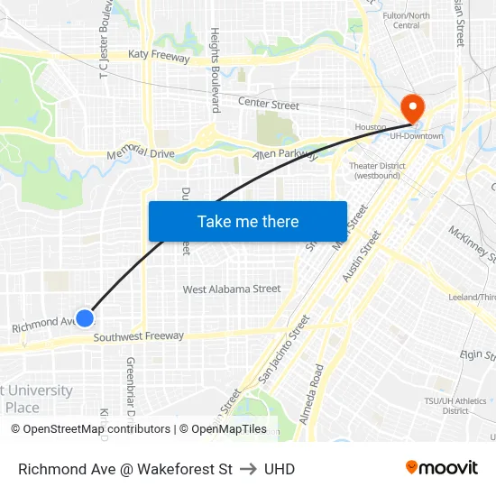 Richmond Ave @ Wakeforest St to UHD map