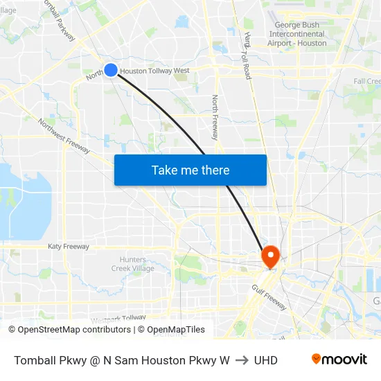 Tomball Pkwy @ N Sam Houston Pkwy W to UHD map
