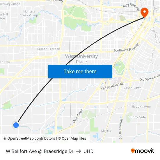 W Bellfort Ave @ Braesridge Dr to UHD map