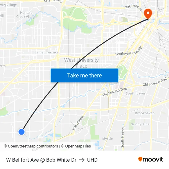 W Bellfort Ave @ Bob White Dr to UHD map
