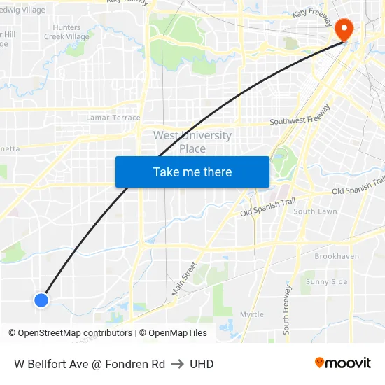 W Bellfort Ave @ Fondren Rd to UHD map