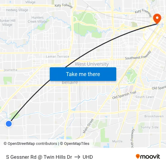 S Gessner Rd @ Twin Hills Dr to UHD map
