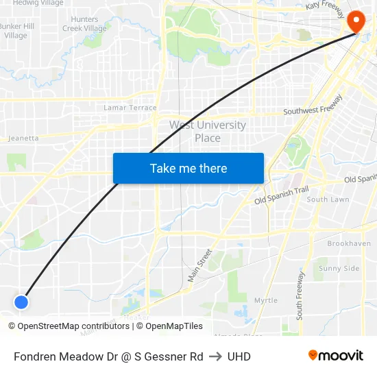 Fondren Meadow Dr @ S Gessner Rd to UHD map
