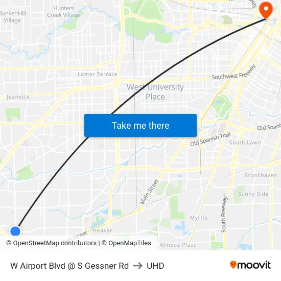 W Airport Blvd @ S Gessner Rd to UHD map