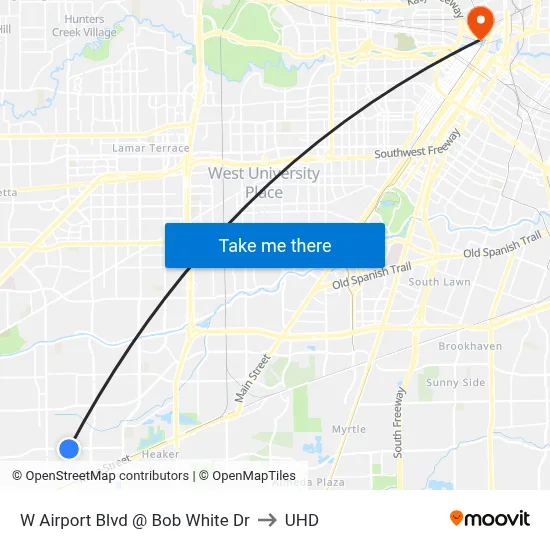 W Airport Blvd @ Bob White Dr to UHD map