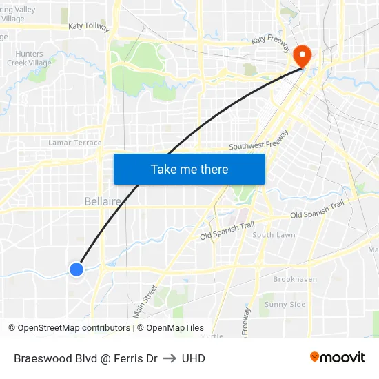 Braeswood Blvd @ Ferris Dr to UHD map