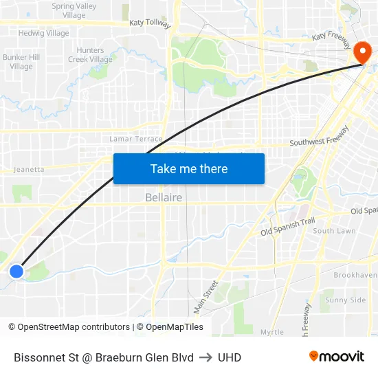 Bissonnet St @ Braeburn Glen Blvd to UHD map