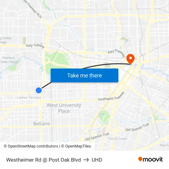 Westheimer Rd @ Post Oak Blvd to UHD map