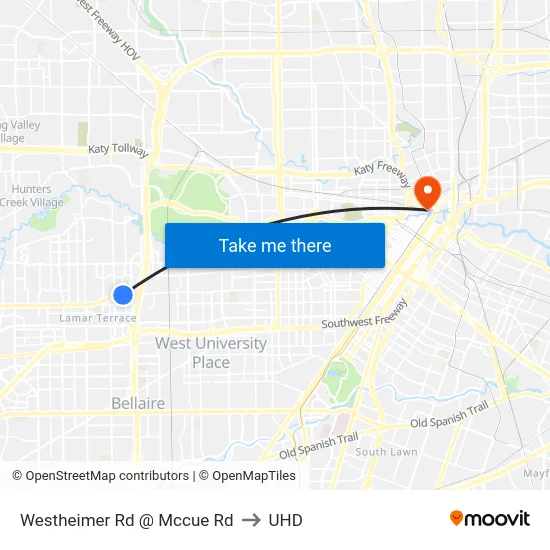 Westheimer Rd @ Mccue Rd to UHD map