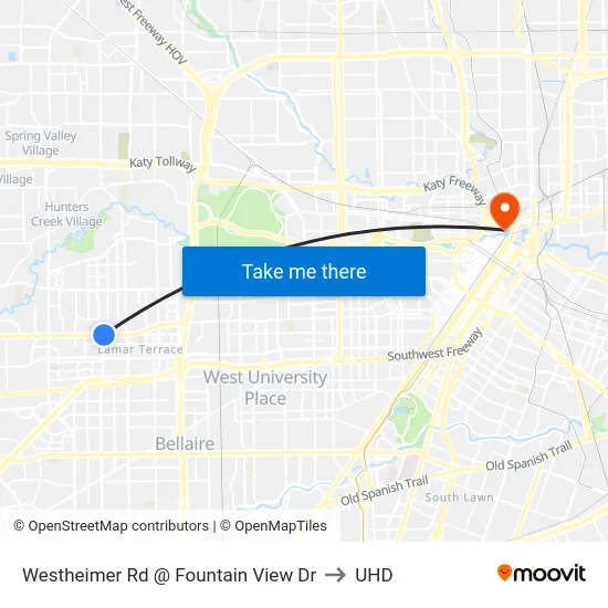 Westheimer Rd @ Fountain View Dr to UHD map