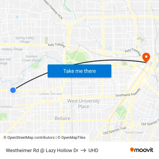 Westheimer Rd @ Lazy Hollow Dr to UHD map