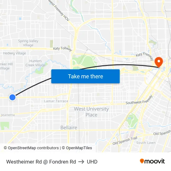 Westheimer Rd @ Fondren Rd to UHD map