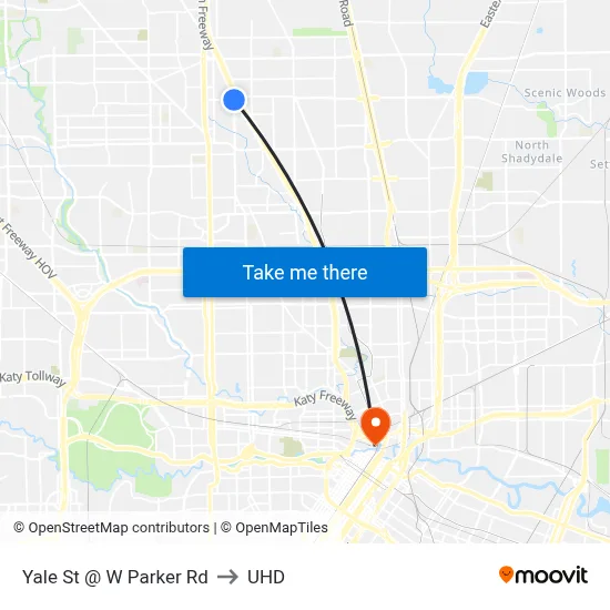 Yale St @ W Parker Rd to UHD map