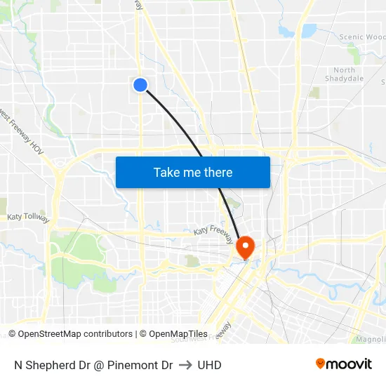 N Shepherd Dr @ Pinemont Dr to UHD map