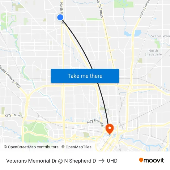 Veterans Memorial Dr @ N Shepherd D to UHD map