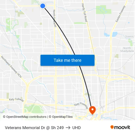 Veterans Memorial Dr @ Sh 249 to UHD map