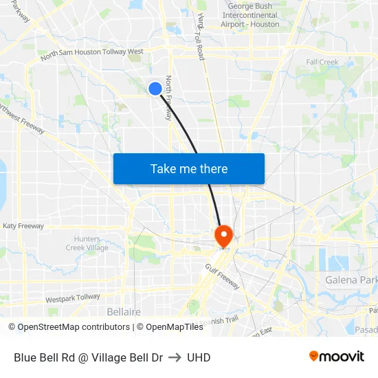 Blue Bell Rd @ Village Bell Dr to UHD map