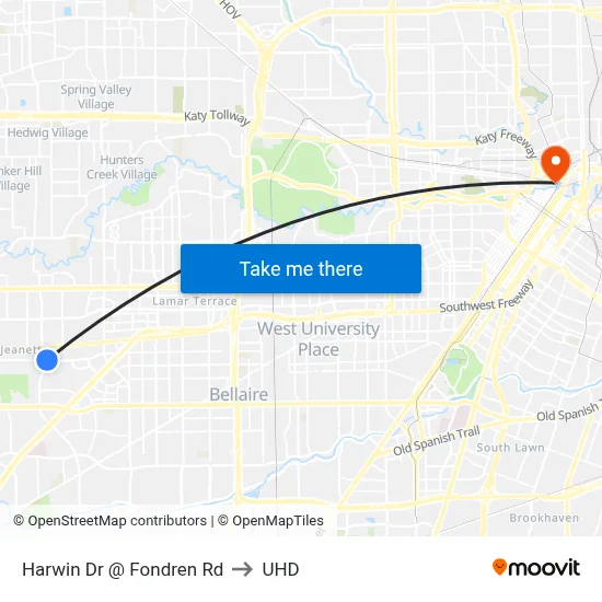 Harwin Dr @ Fondren Rd to UHD map