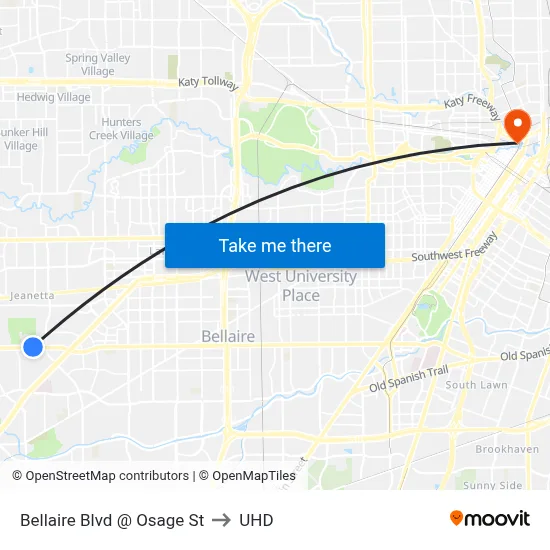 Bellaire Blvd @ Osage St to UHD map