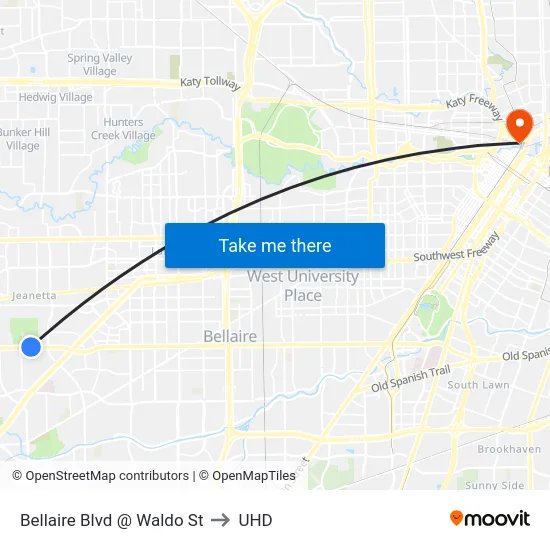 Bellaire Blvd @ Waldo St to UHD map
