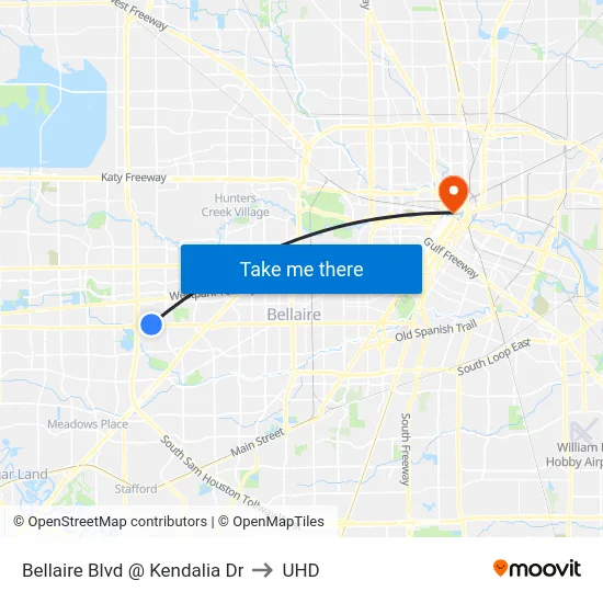 Bellaire Blvd @ Kendalia Dr to UHD map