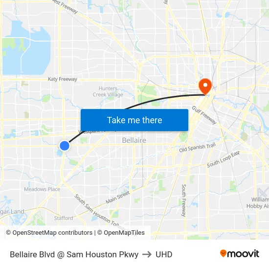 Bellaire Blvd @ Sam Houston Pkwy to UHD map