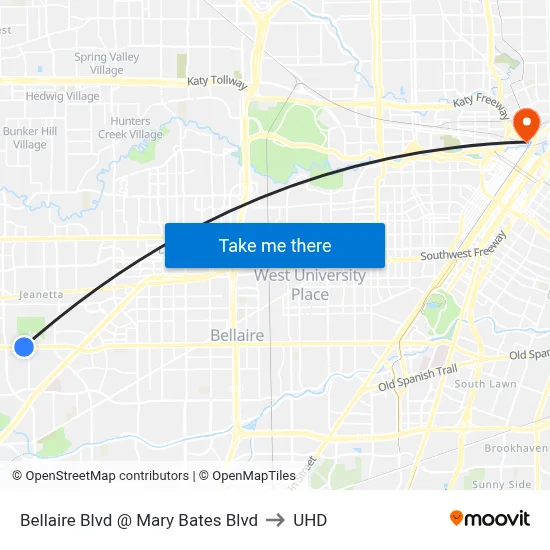 Bellaire Blvd @ Mary Bates Blvd to UHD map