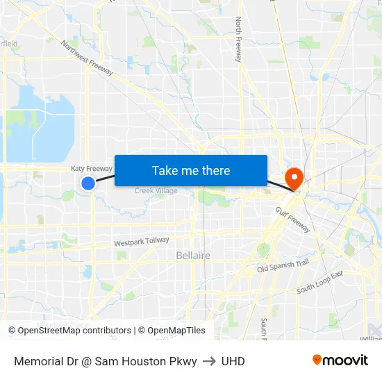 Memorial Dr @ Sam Houston Pkwy to UHD map