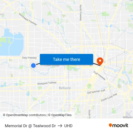 Memorial Dr @ Tealwood Dr to UHD map