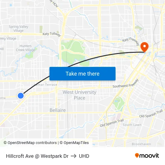 Hillcroft Ave @ Westpark Dr to UHD map