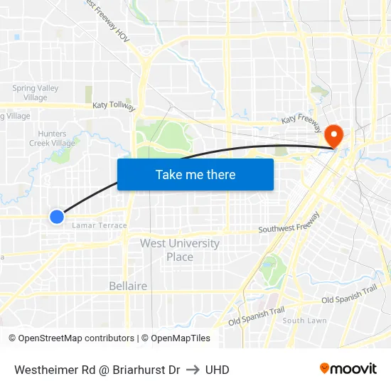 Westheimer Rd @ Briarhurst Dr to UHD map