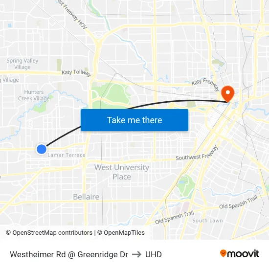 Westheimer Rd @ Greenridge Dr to UHD map