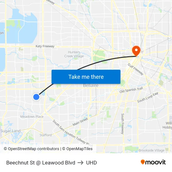 Beechnut St @ Leawood Blvd to UHD map