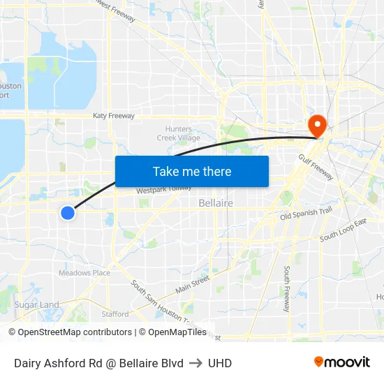 Dairy Ashford Rd @ Bellaire Blvd to UHD map