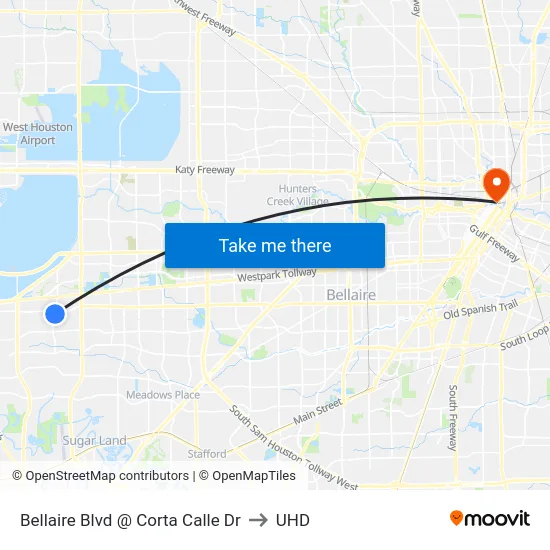 Bellaire Blvd @ Corta Calle Dr to UHD map