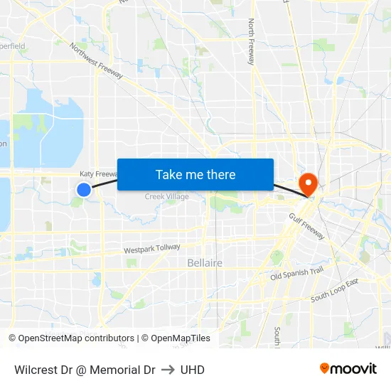Wilcrest Dr @ Memorial Dr to UHD map