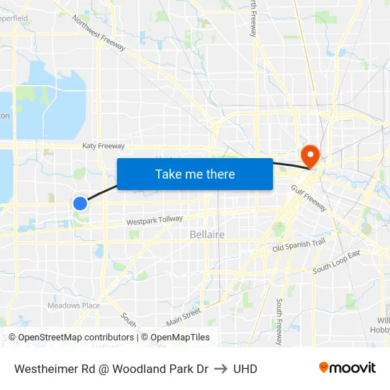 Westheimer Rd @ Woodland Park Dr to UHD map