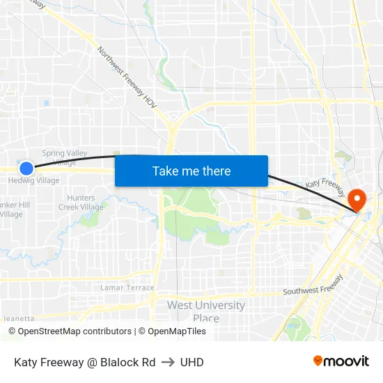 Katy Freeway @ Blalock Rd to UHD map