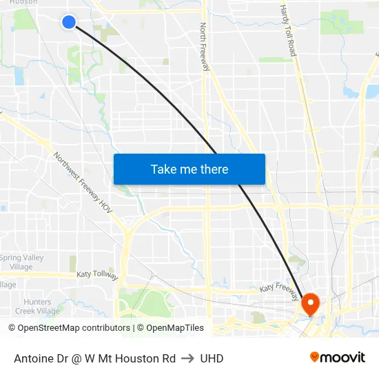 Antoine Dr @ W Mt Houston Rd to UHD map