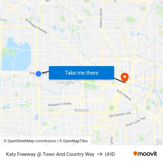 Katy Freeway @ Town And Country Way to UHD map