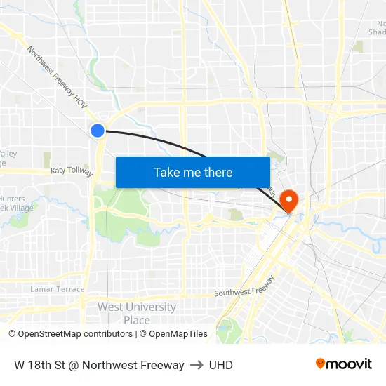 W 18th St @ Northwest Freeway to UHD map