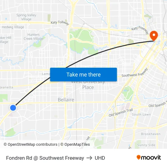 Fondren Rd @ Southwest Freeway to UHD map