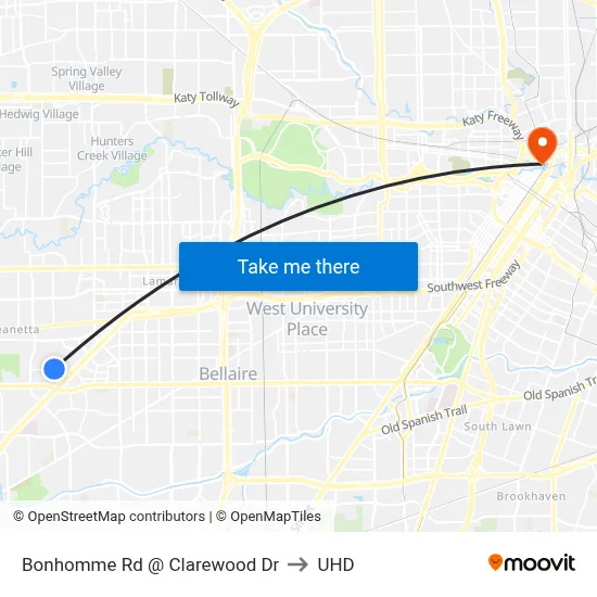 Bonhomme Rd @ Clarewood Dr to UHD map