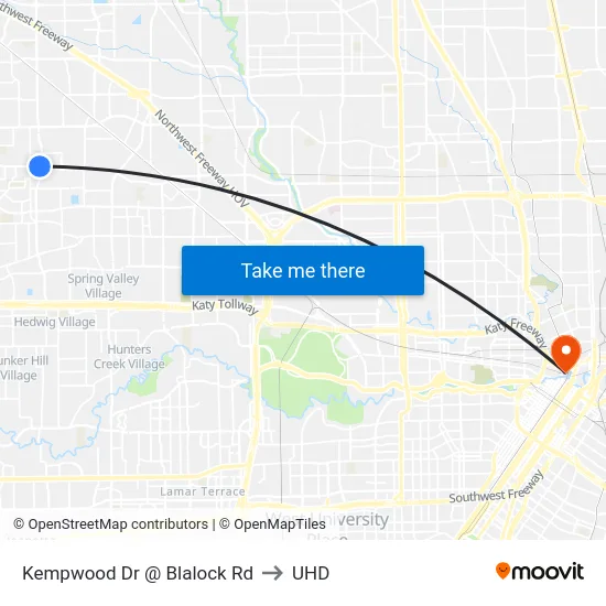Kempwood Dr @ Blalock Rd to UHD map