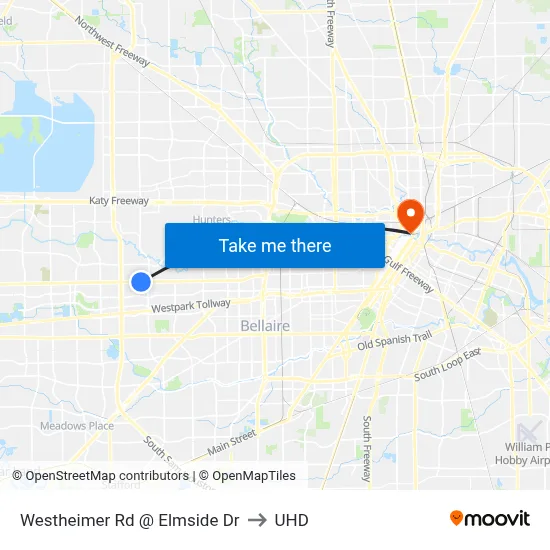Westheimer Rd @ Elmside Dr to UHD map