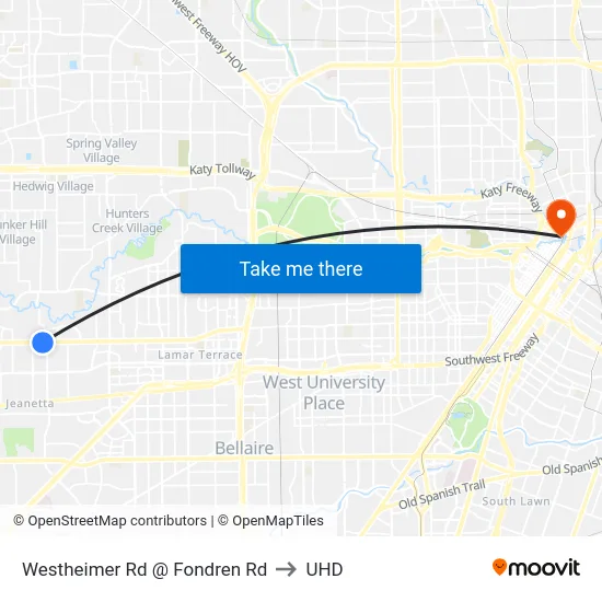 Westheimer Rd @ Fondren Rd to UHD map